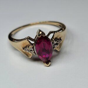 10K Solid Gold Marquise Cut Ruby Ring